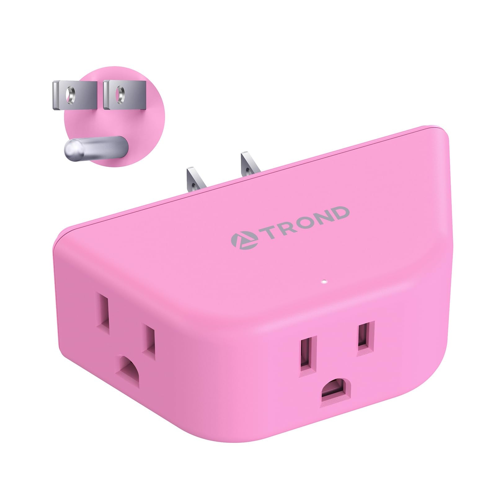 TROND Pink Outlet Extender - Multi Plug Outlet with 3-Prong Grounded Sockets, 3 Way Angled Plug Splitter, Compact and Practical 