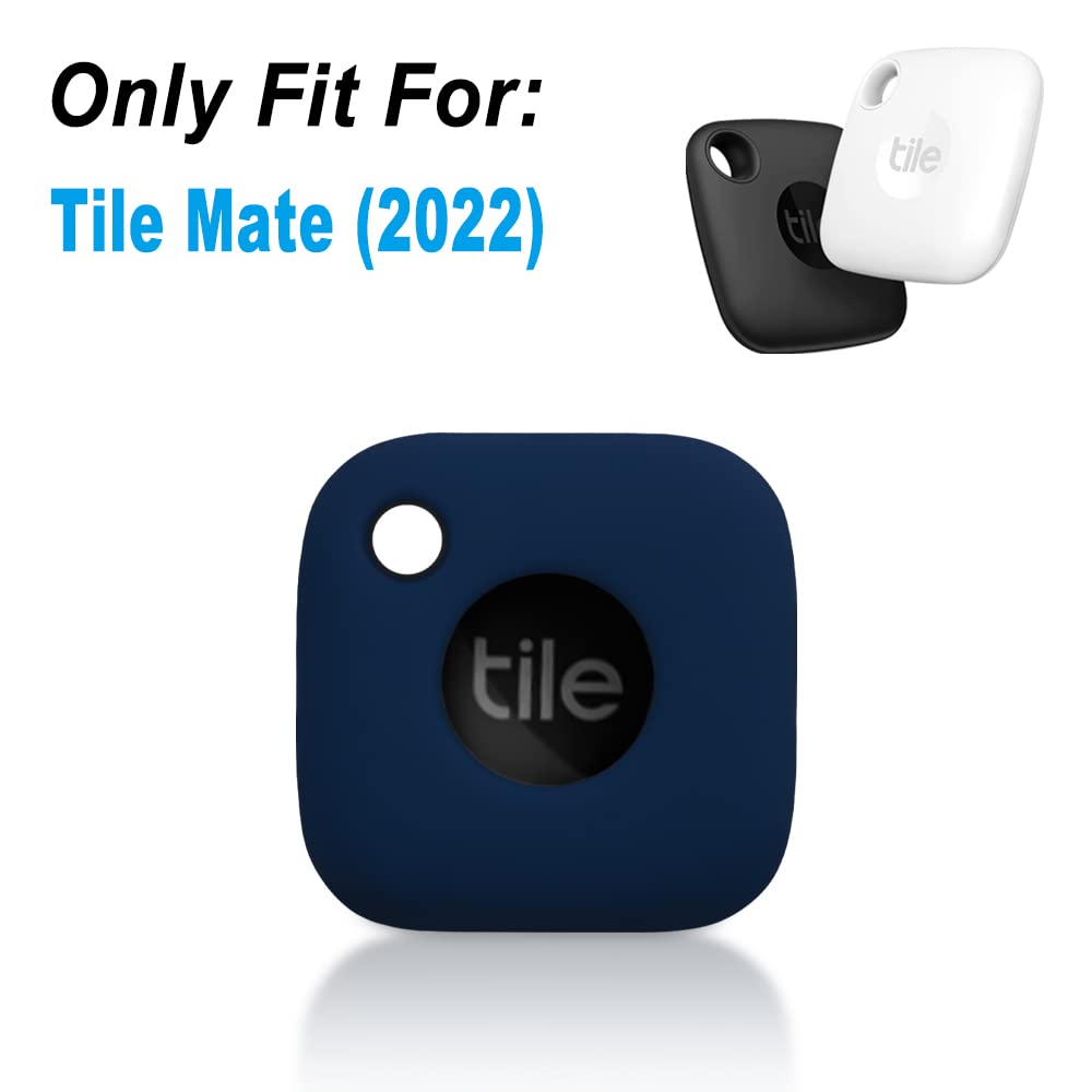 Geiomoo Silicone Case For Tile Mate 2022 Tracker, Soft Flexible Scratch Resistant Cover With Carabiner (Navy Blue)