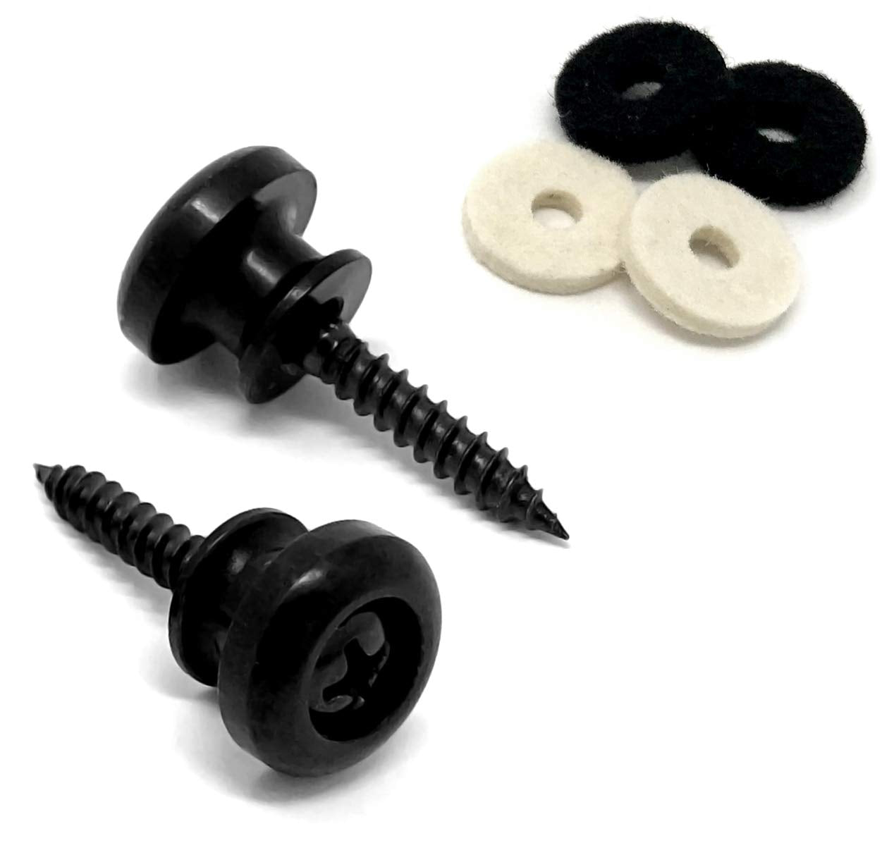 Vintage Forge Guitar Strap Buttons Black Modern Style For Guitar And Bass (2) With Screws And Felt Washers Universal Fit For Iba