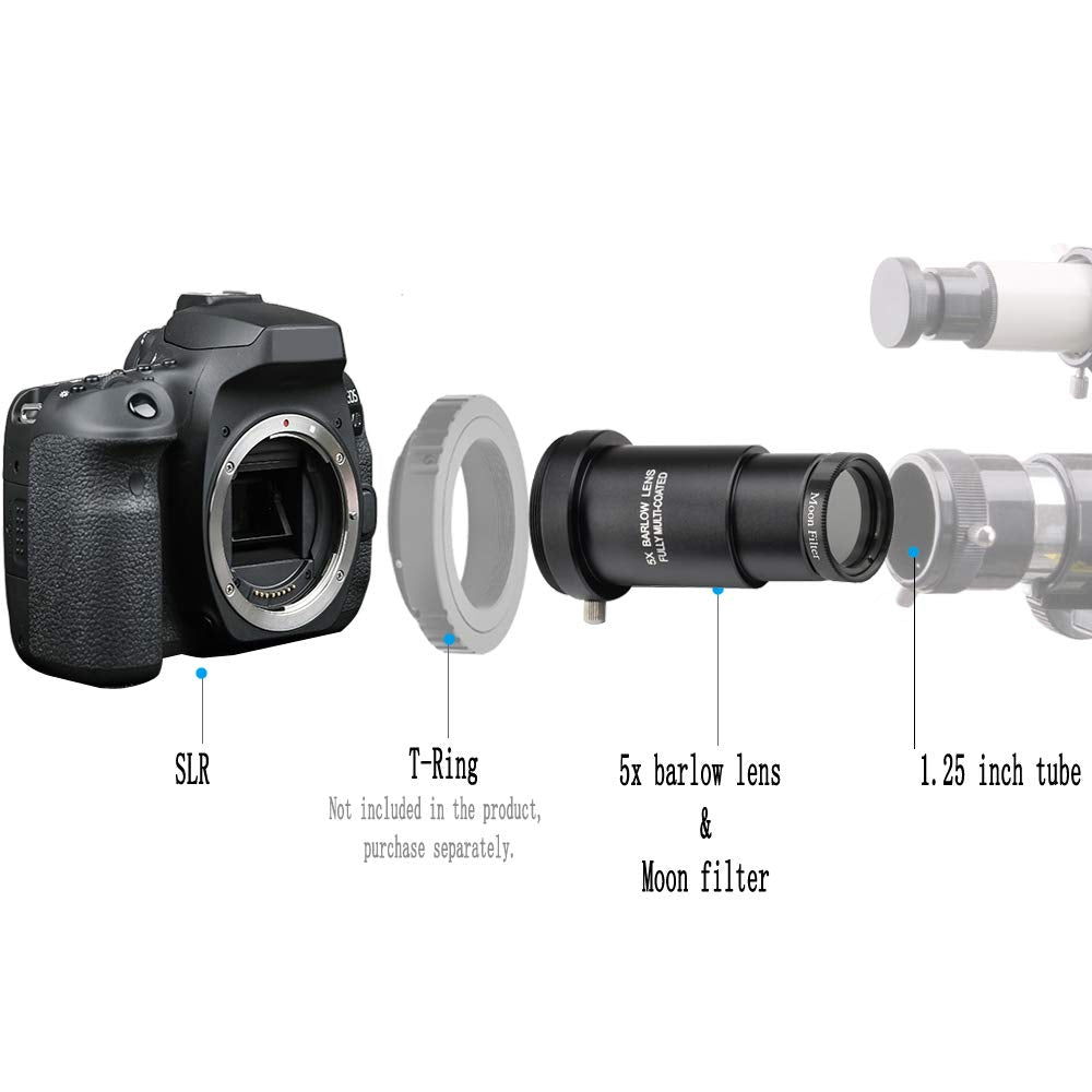 Starboosa 1.25 Inch 5X Barlow Lens & Moon Filter Kit For Telescope Eyepieces