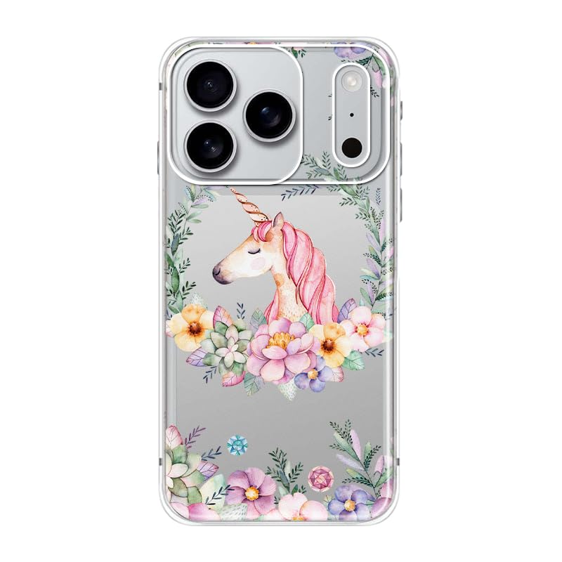 FancyCase Compatible with iPhone 17 Pro Case (6.3inch)-Cute Unicorn Style Floral Cartoon Animal Pattern Flexible TPU Protective 