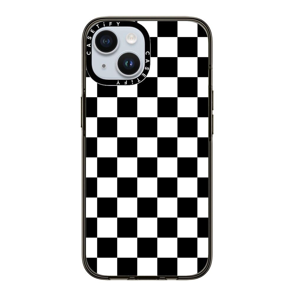 Casetify Compact Case For Iphone 15 [2X Military Grade Drop Tested / 4Ft Drop Protection]   Black White Check Checkerboard   Cle