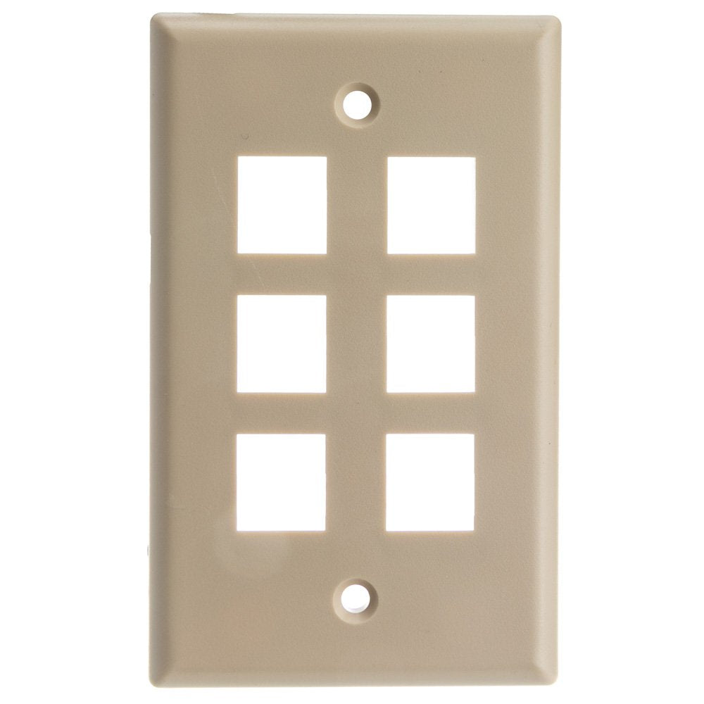 Keystone Wall Plate 6 Port, Beige (Cat5E, Cat6, Coax (Video), Aux (Cat6 For Data, Ip Phone, Pots Or Other), Single Gang, Cablewh