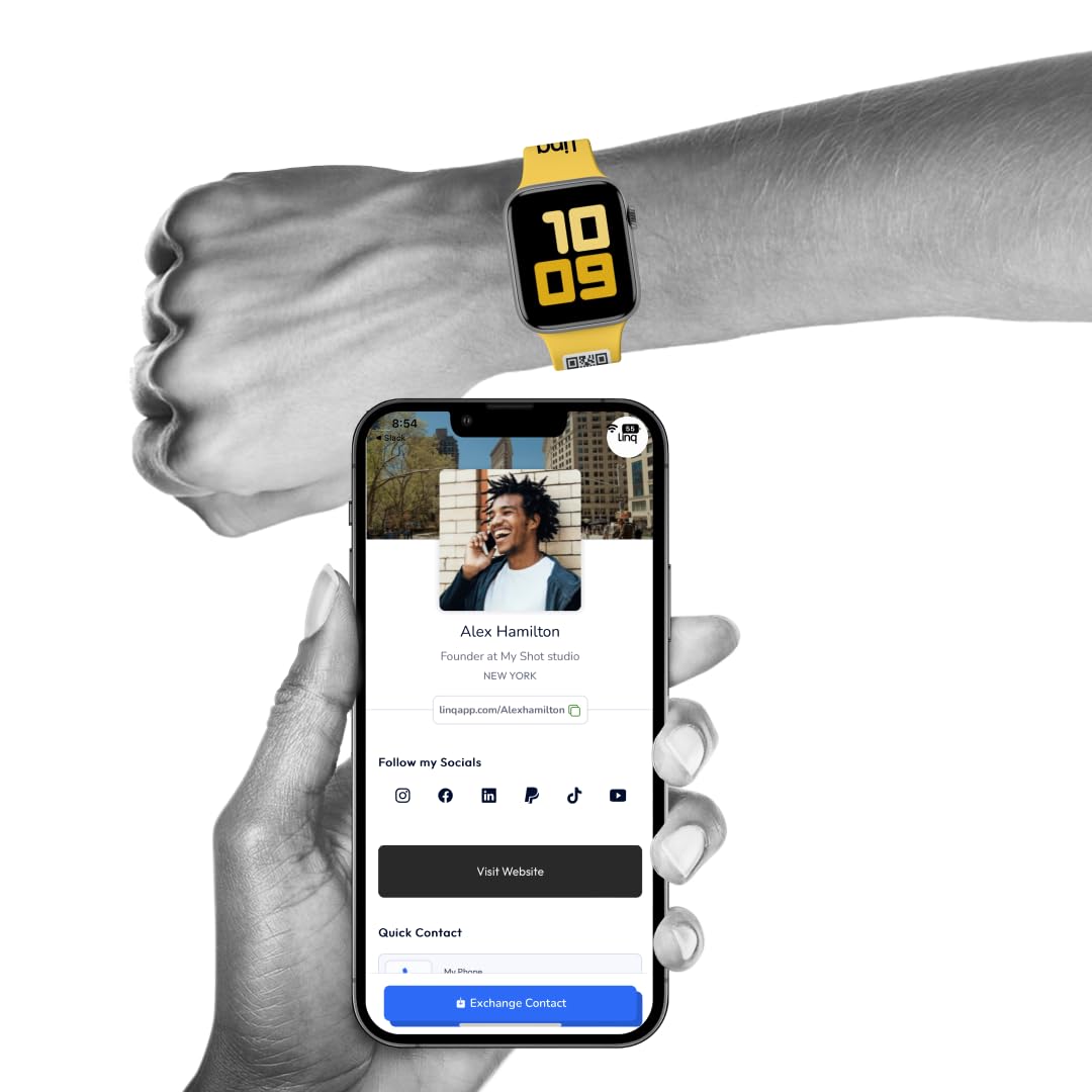Linq Band V2 For Apple Watch - Smart Nfc And Qr Bracelet Wristband - Easily Share Contact Info, Social Media, And More! (Zest Ye