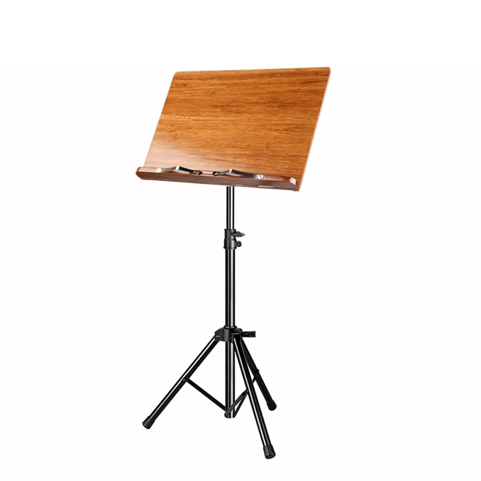 Miwayer Bamboo Conductor Music Stand, Height Adjustable, Foldable, With Wide Wooden Bookplate (Triangle Steel Bracket)