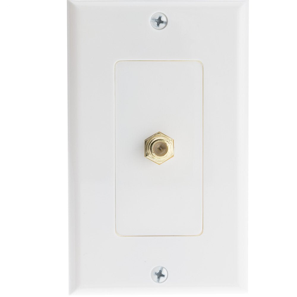 Cablewholesale White Decora Wall Plate With F Pin Female Coupler With F Pin Coax Cable Wall Plate