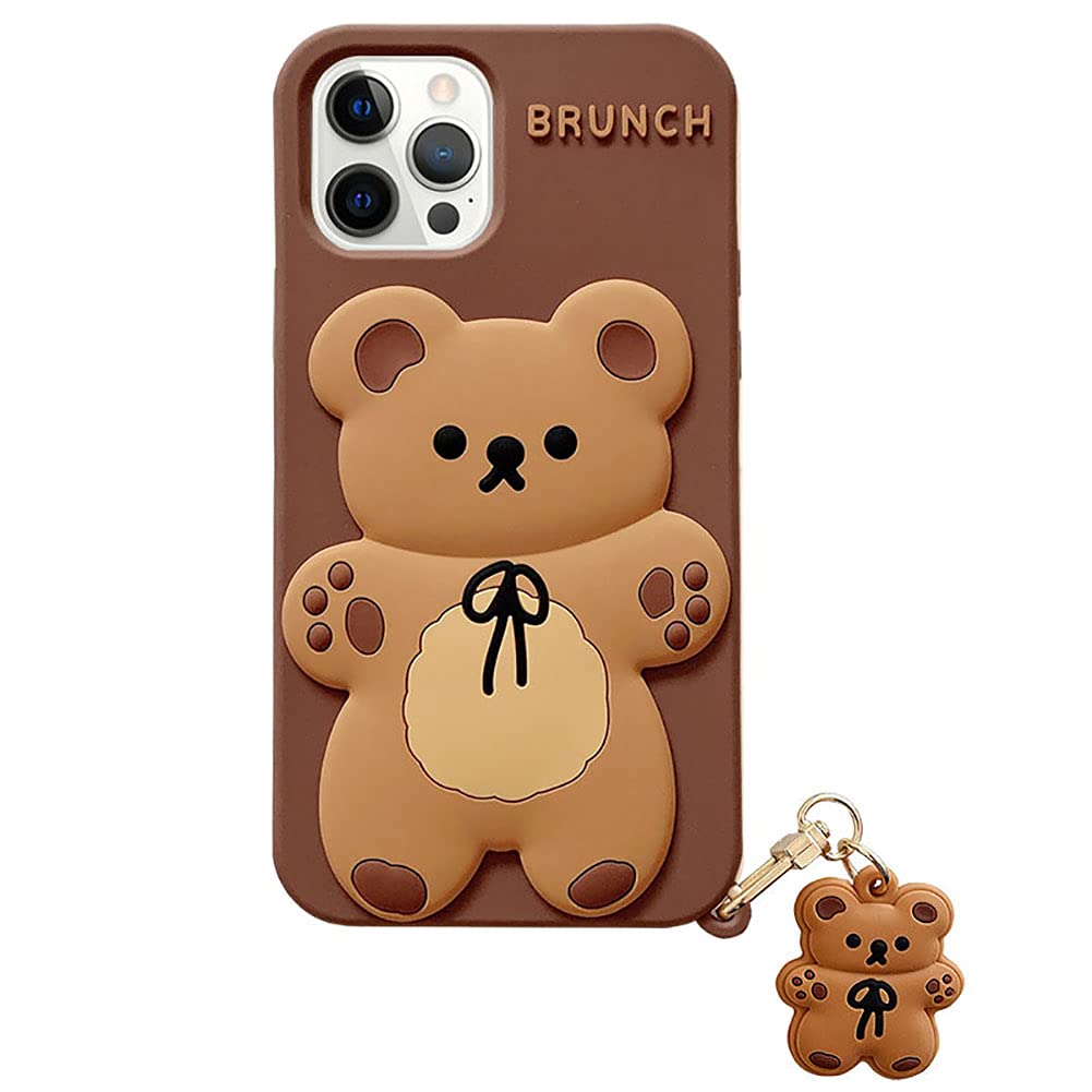 Yatchen Kawaii Phone Cases Apply To Iphone 13 Pro,Cute Cartoon Bear Phone Case With Keychain Teddy Bear Phone Case 3D Iphone 13
