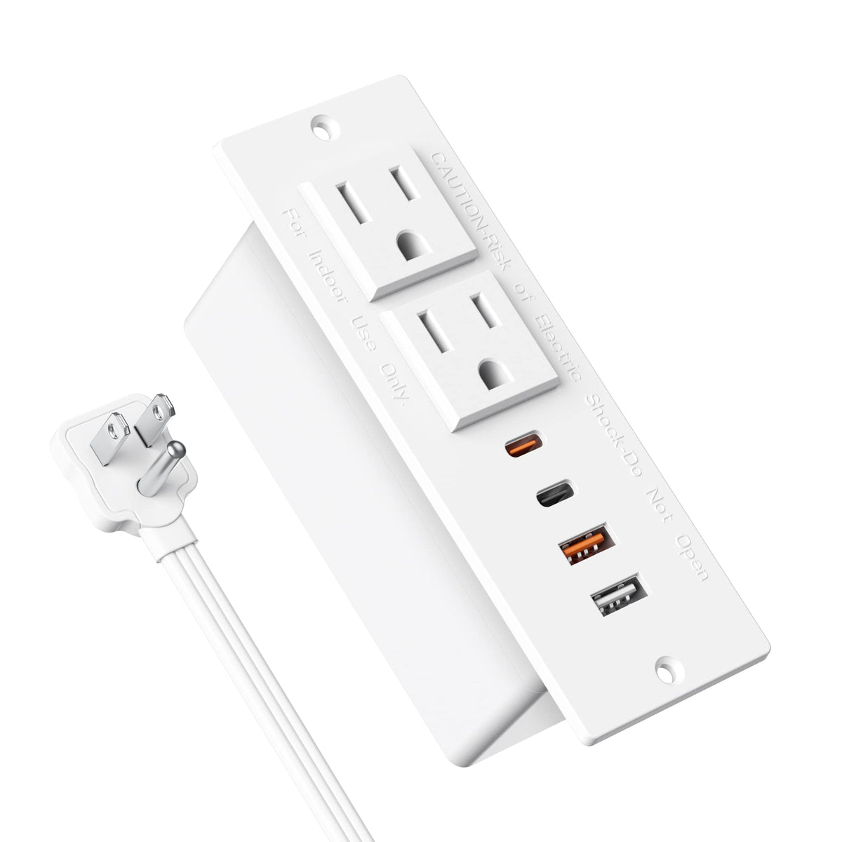30W Usb C Recessed Power Strip,Flat Plug Power Strip,2 Outlets 4 Usb Ports,Furniture Flush Mount Desk Outlet,Recessed Outlet For