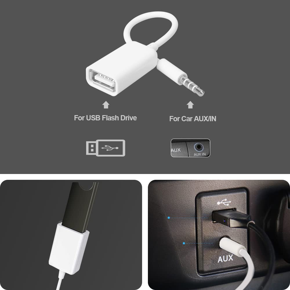Aux To Usb Adapter 3.5Mm Male Audio Jack Plug To Usb 2.0 Female Converter Cord Cable 2Pack Only Work (Car Need Mp3 Decode Functi