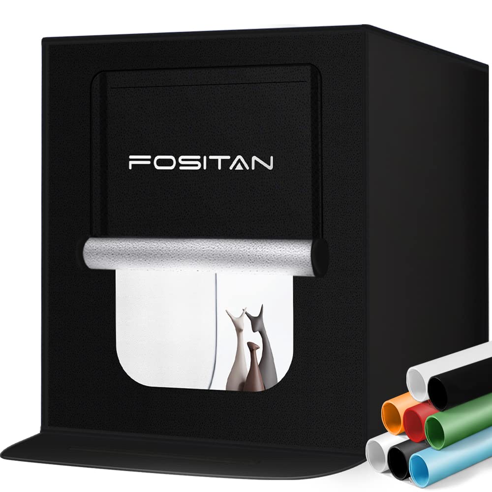 Fositan Photo Light Box, Upgrade 8 Backdrops Photo Studio Box, 20''/50Cm Adjustable Brightness Portable Folding Shooting Tent, T