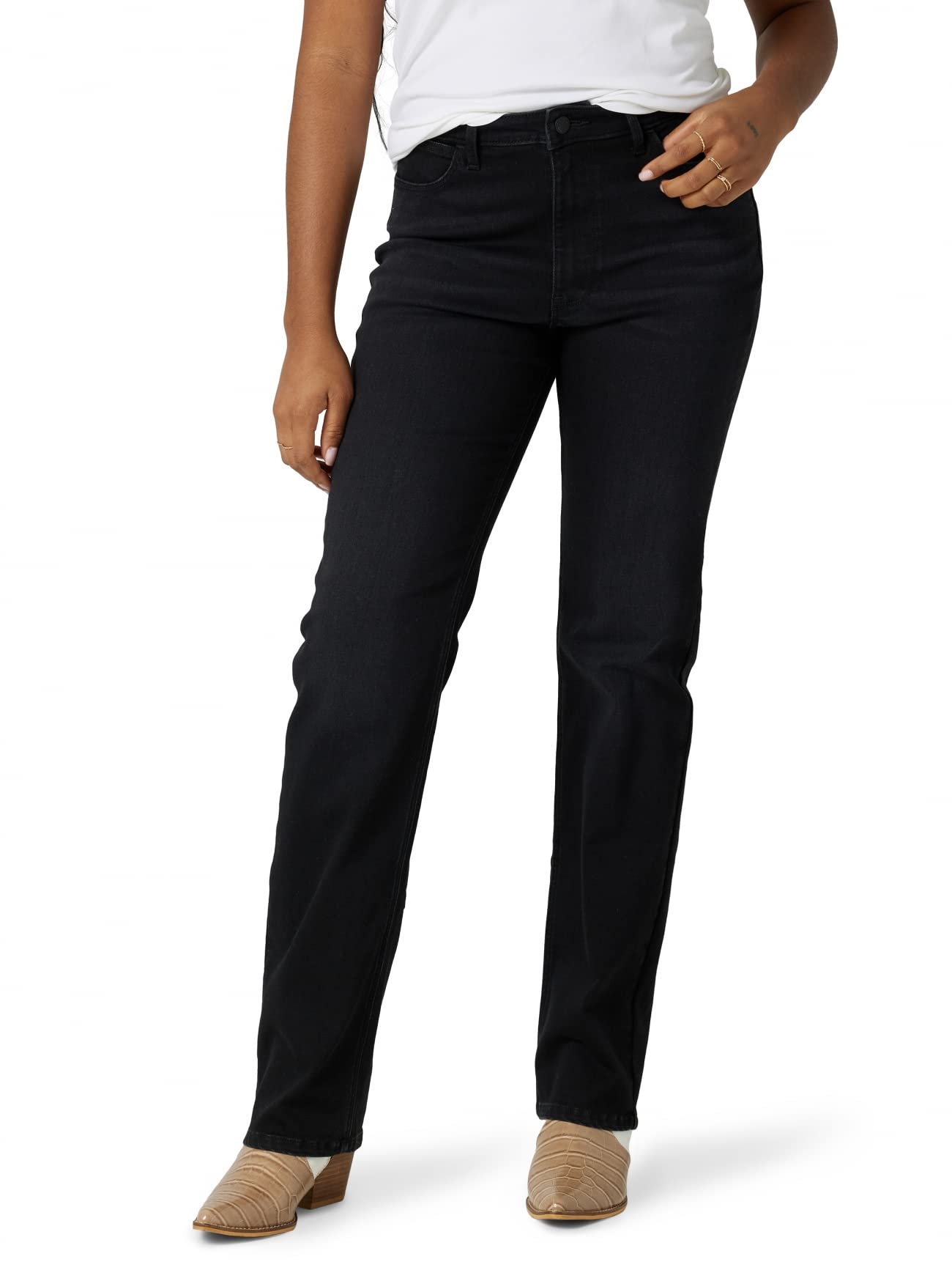 Wrangler Womens High Rise True Straight Fit Jean, Midnight Black, 16 34