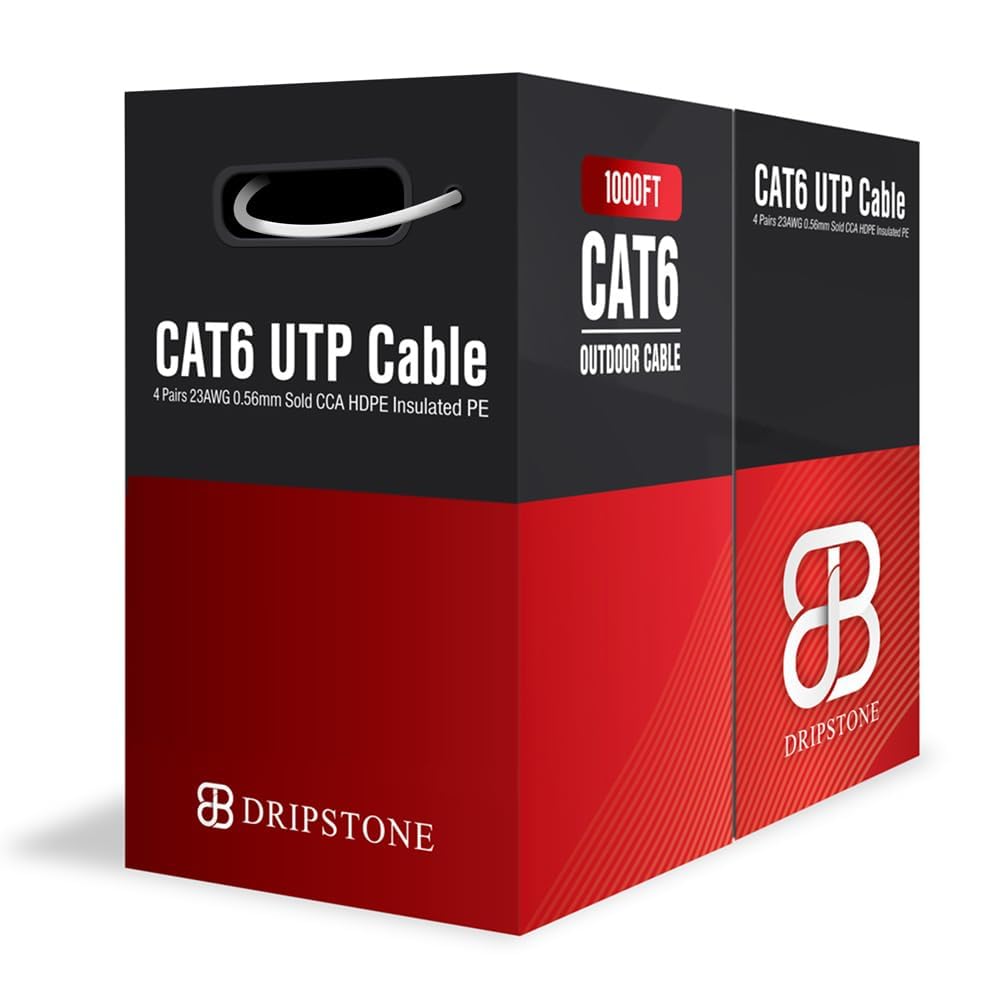 Dripstone Direct Burial Cat6 Cable - 23AWG Solid CCA UTP, Waterproof HDPE Insulated, Polyethylene (PE) Jacket for Indoor & Outdo