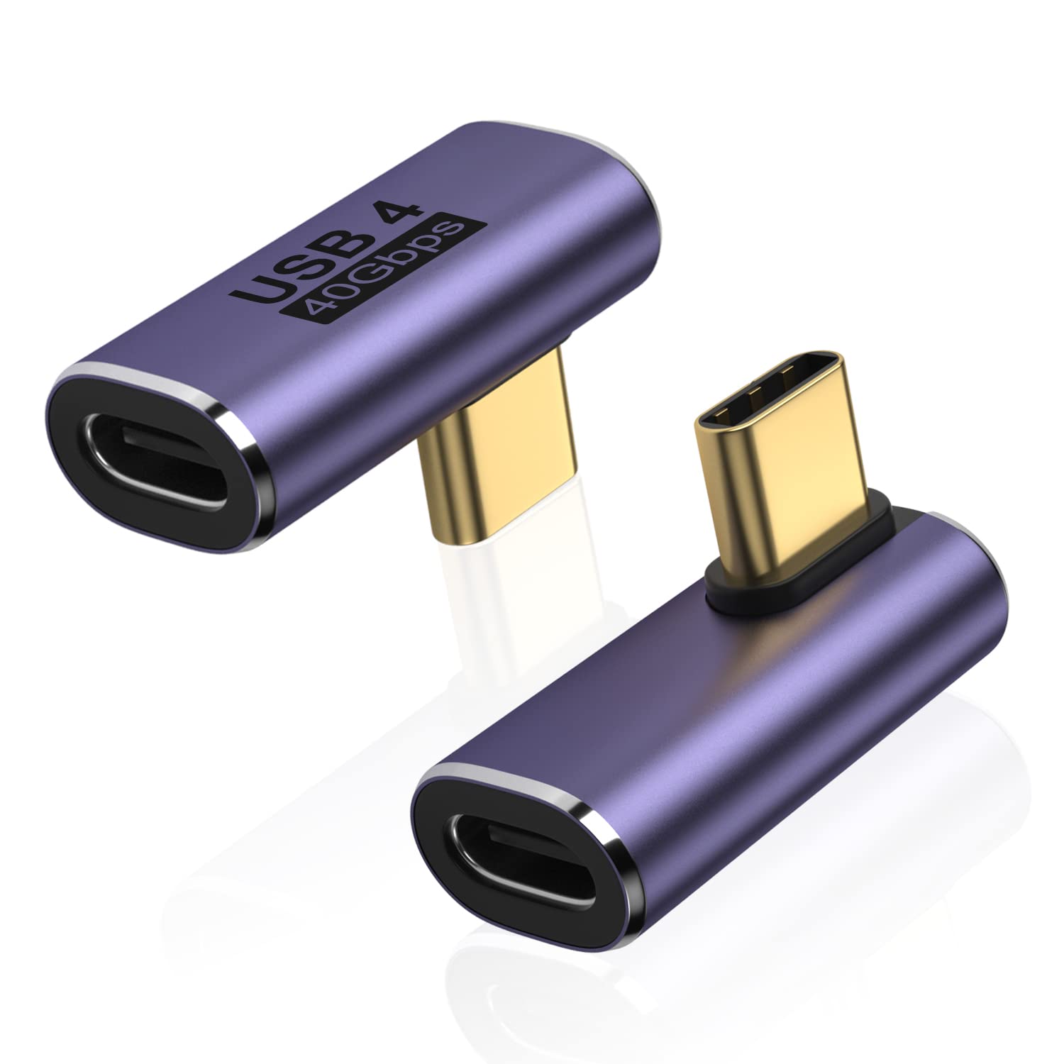 Areme 2 Pack Usb C Male To Female Adapter, 90 Degree Right Angle Type C Extender Support 100W, 40Gbps, 8K@60Hz For Thunderbolt 4/3, Macbook Pro/Air, Laptop, Phones And More Type C Devices (Purple)