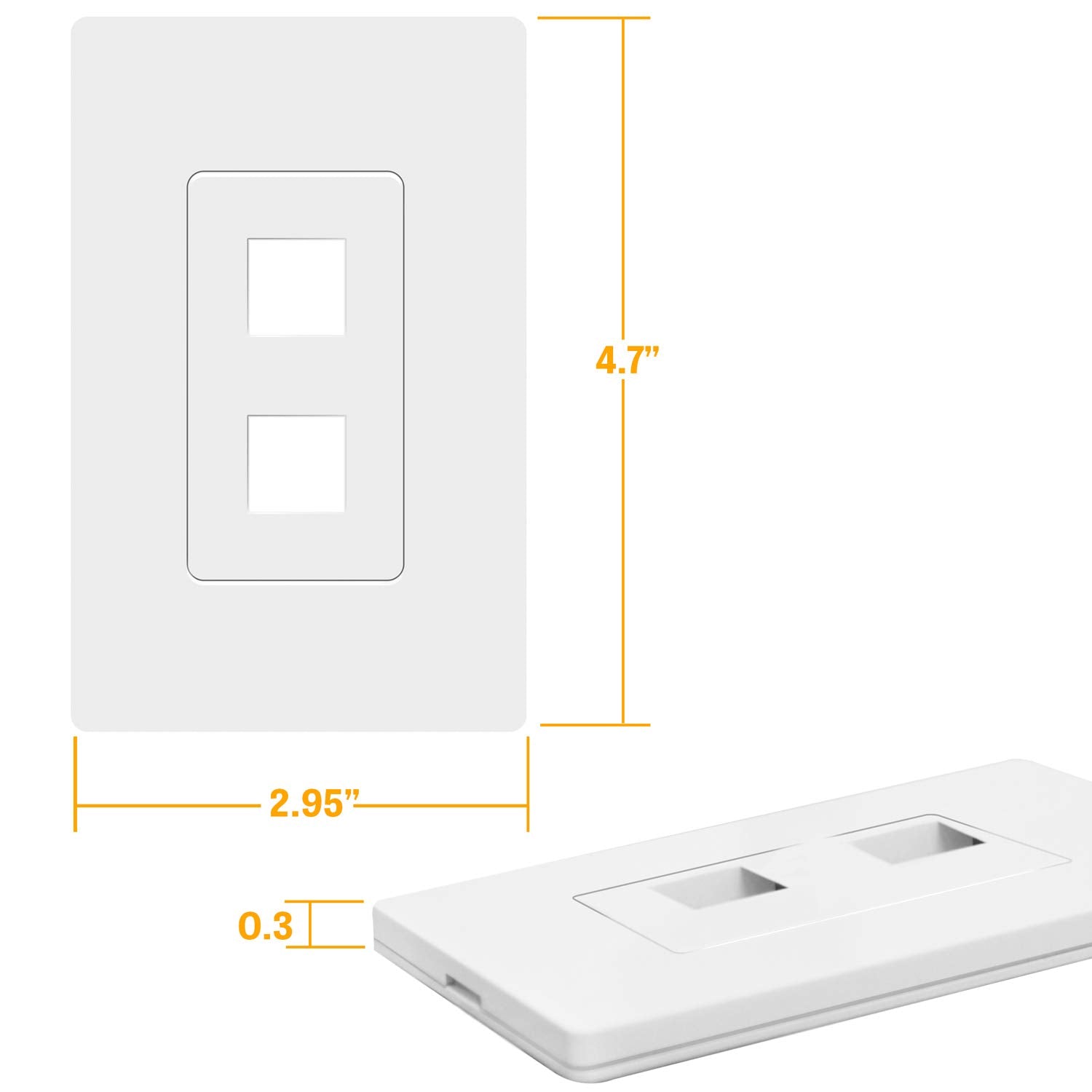 Topgreener 2 Port Rj45 Keystone Screwless Wall Plate, Cat5 Cat6 Jack Module Compatible, Size 1 Gang 4.69'' X 2.93'', Port .60''