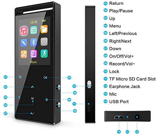 Mp3 Player 64Gb With Bluetooth Sport Armband,Fm,Hifi,Shuffle Play,Line In Rip Music,Voice Record,Multifunction,Metal Shell