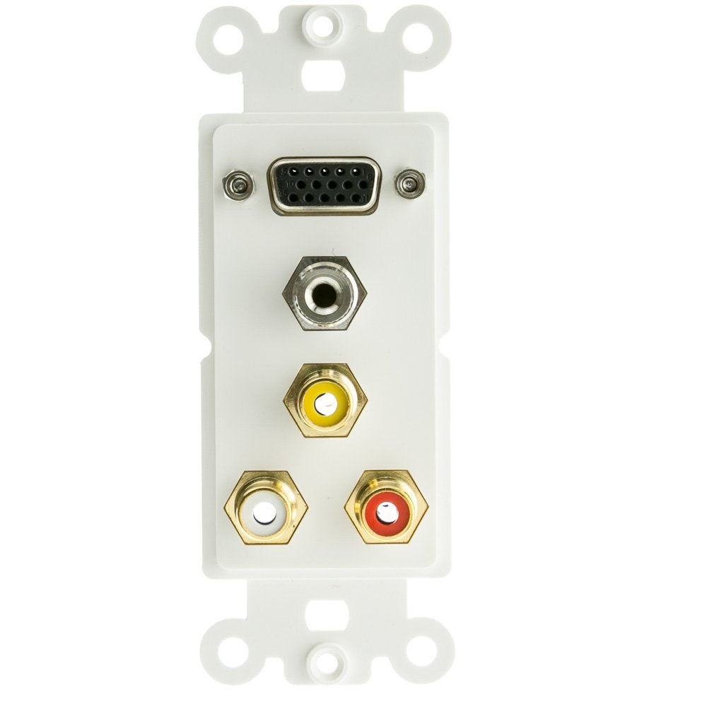 Decora Wall Plate Insert, White, With 1 Vga, 3.5Mm Stereo And 3 Rca (Red/White/Yellow) Female Couplers