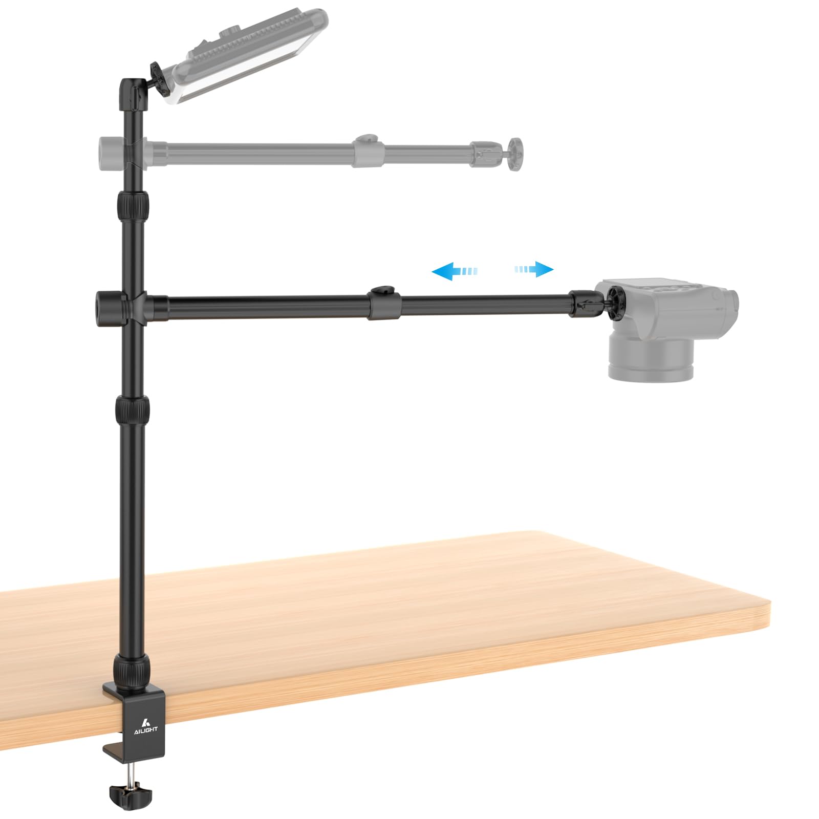 Overhead Camera Mount Table Stand With 2 Section Telescopic Arm, 13'' 33'' Adjustable Light Stand Mount With Table C Clamp/Swive