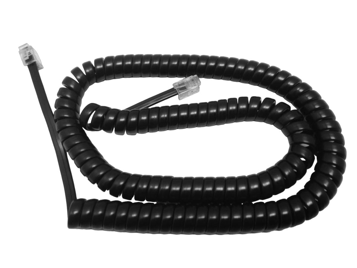 The Voip Lounge 12 Foot Gloss Black Handset Receiver Curly Coil Cord For Landline Phone (Please See The Full Product Description