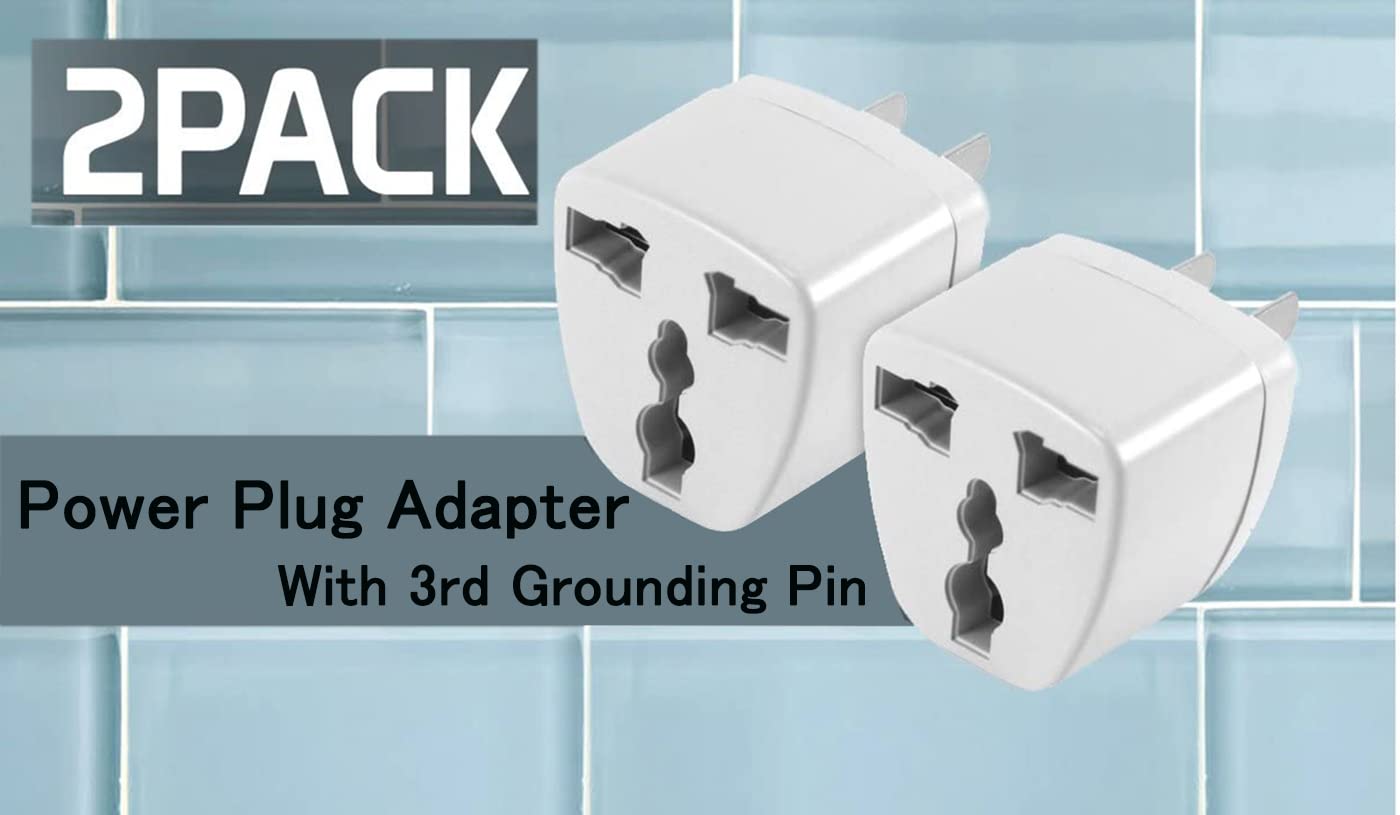 Power Plug Adapter (2Pcs Pack),With Grounding Pin,Eu Europe,Uk,Asian,Australia,China,Japan To Usa Travel Adapter Converter Ac,Tr