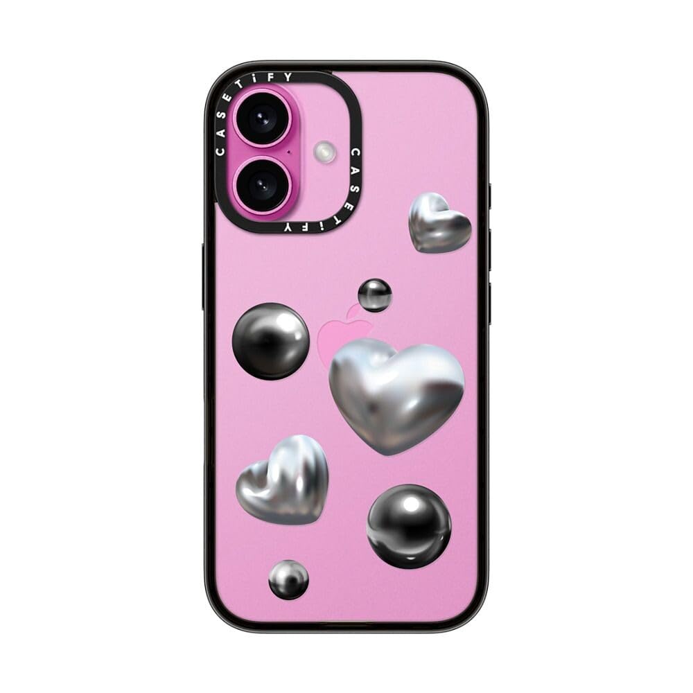 Casetify Compact Case For Iphone 16 [Lightweight / 4 Ft. 2X Military Grade Drop Protection/Slim]   Chrome Love   Clear Black