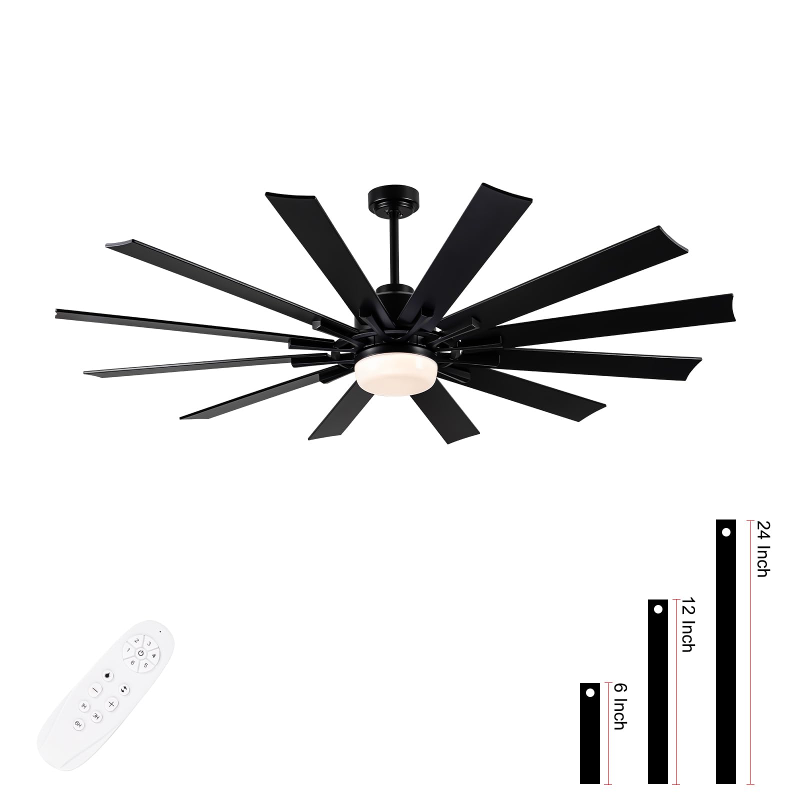 72 Inch Large Ceiling Fan With Light,12 Blades Reversible Dc Ceiling Fan,6 Speeds Remote Control,Dimmable 3 Color Temperatures L