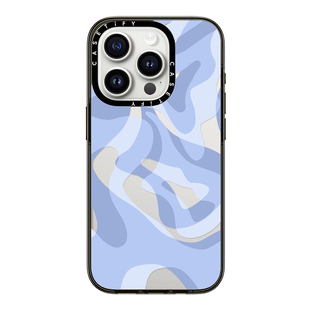 Casetify Compact Iphone 15 Pro Case [2X Military Grade Drop Tested / 4Ft Drop Protection]   Retro Swirls In Blue   Clear Black