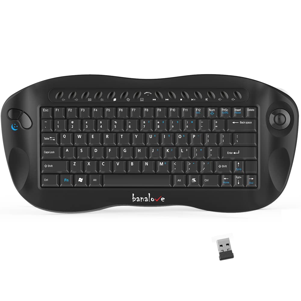 Wireless Keyboard With Trackball Mouse, 2.4G Handheld Multimedia Keyboard Built In Trackball, Scroll Wheel & Hotkeys For Htpc, T