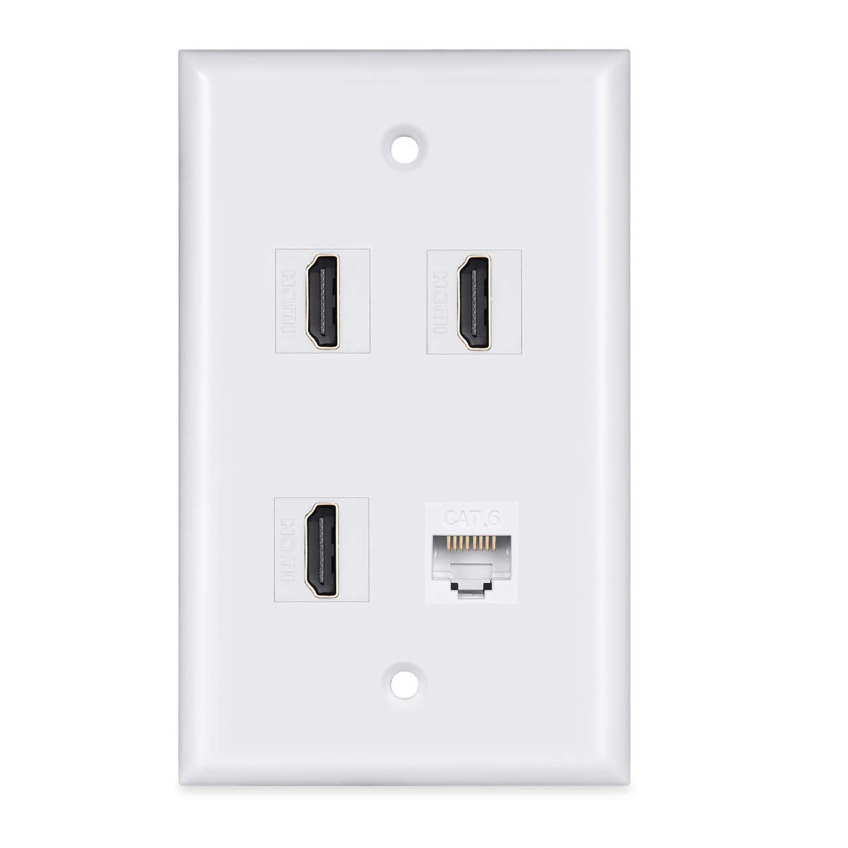 Hdmi Wall Plate 4 Port,Cat6 Ethernet Wallplate, Hdmi 2.0 Decorative Wall Outlet Female To Female For Hdtv (White)