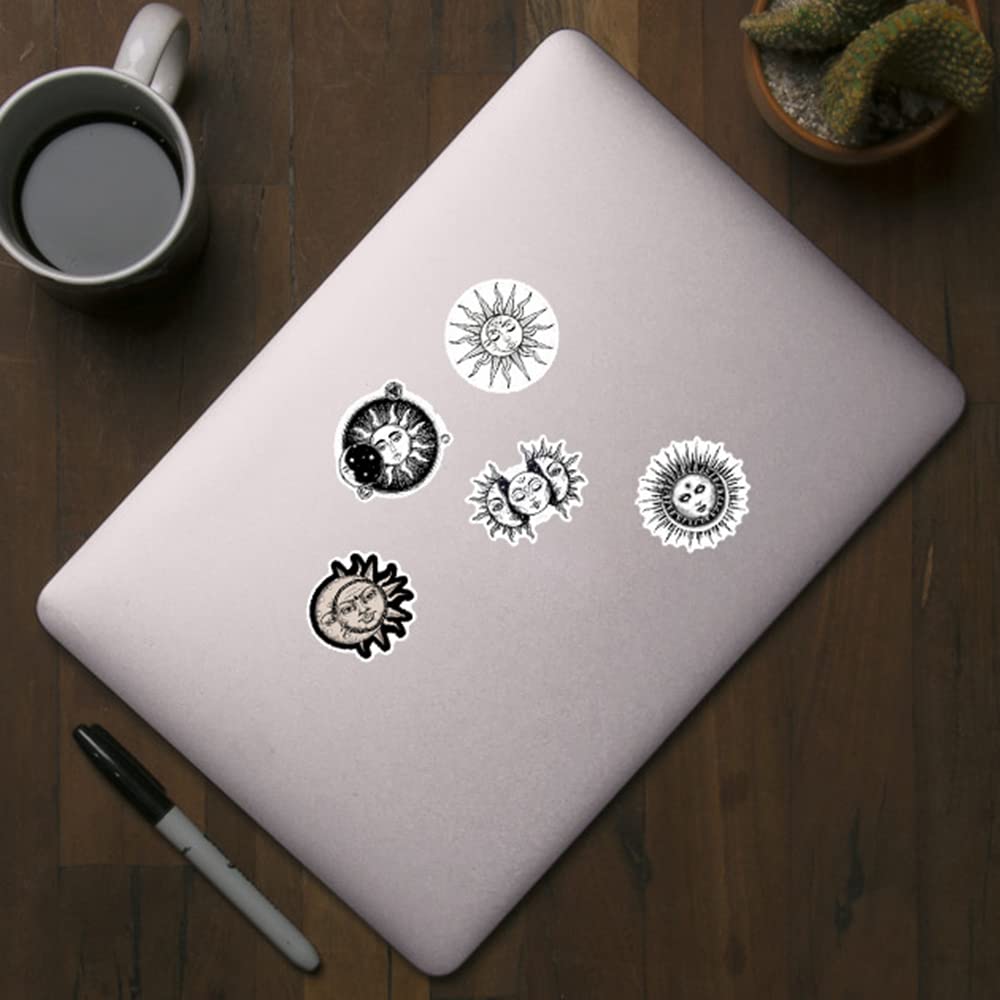100 Pcs The Sun And Moon Planet Stickers Astronomy Celestial Decals For Laptop Scrapbook Water Bottle Phone Notebooks Diary(Blac