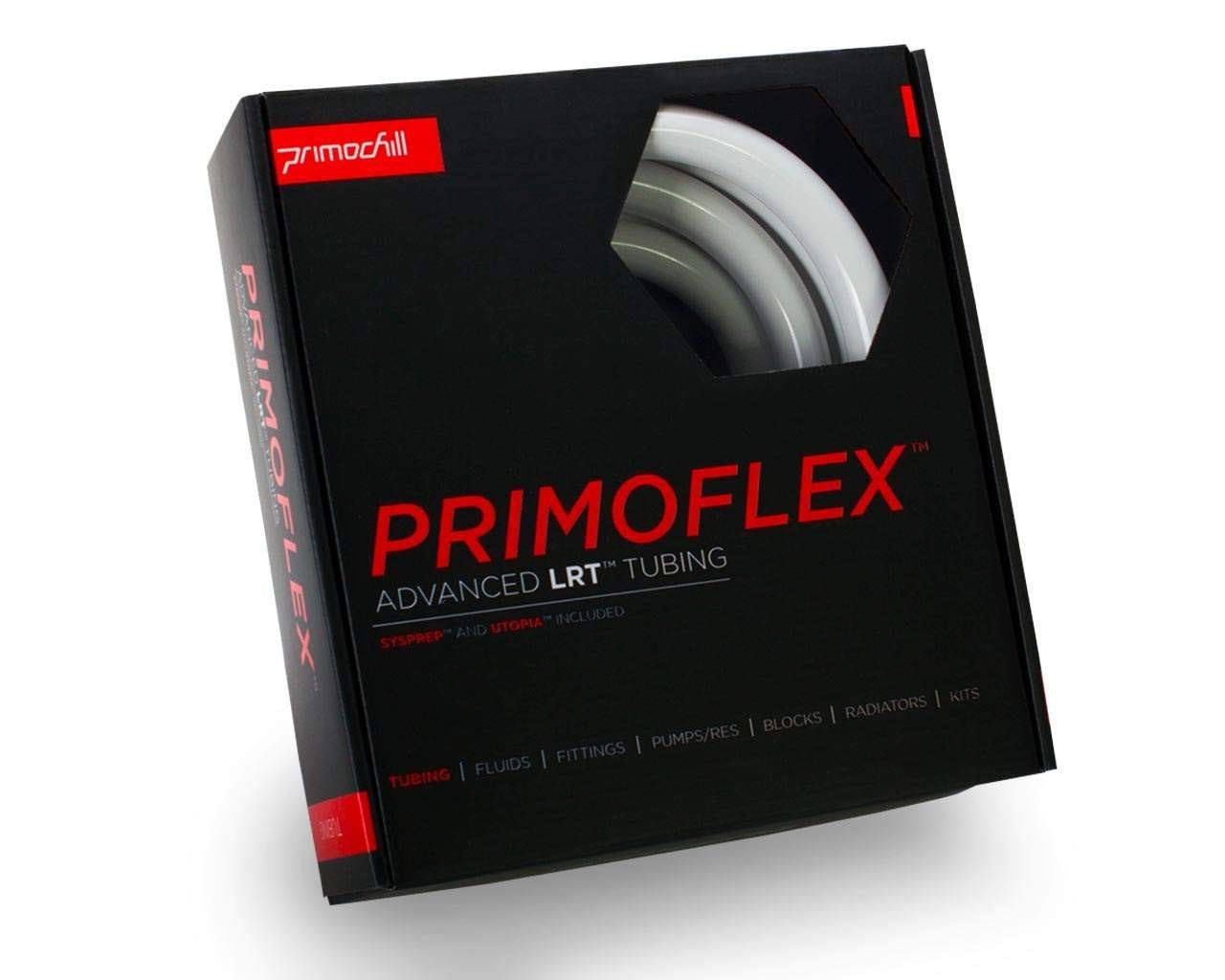 PrimoChill PrimoFlex LRT Custom Watercooling Flexible Tubing -1/2in.ID x 3/4in.OD, 10 feet Bundled with System Prep and Coolant,