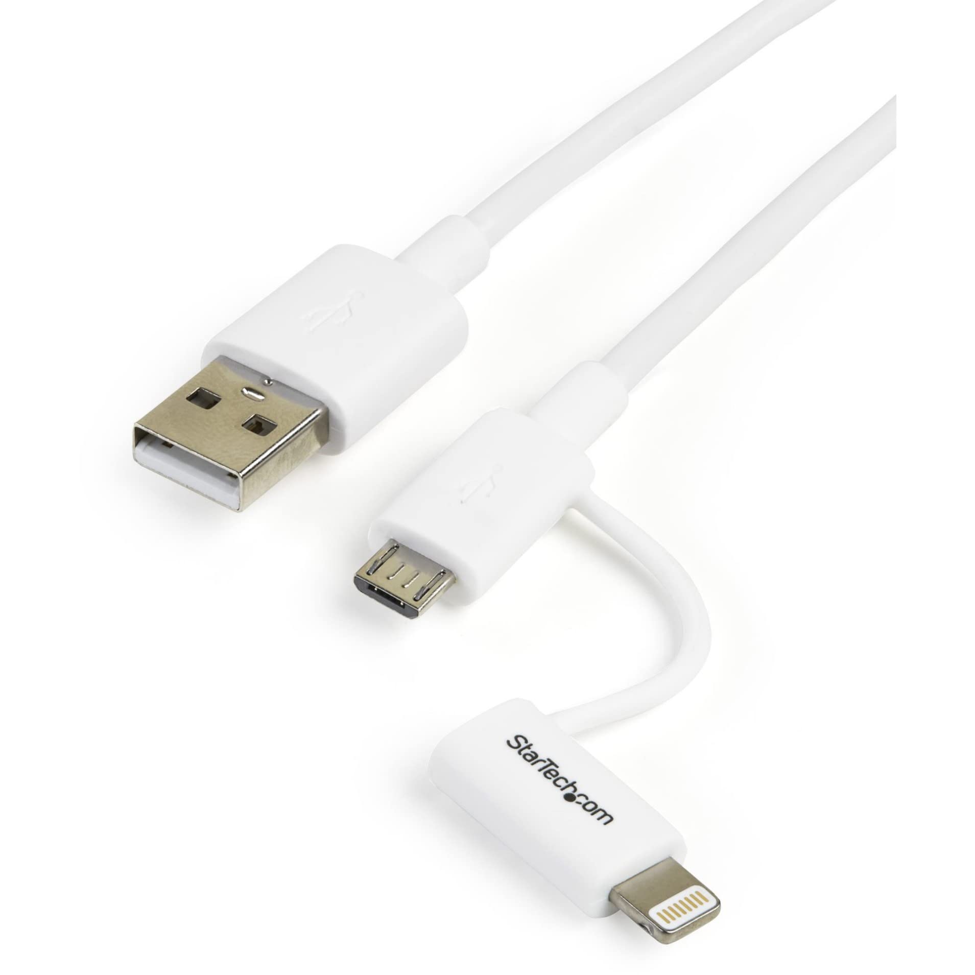 Startech.Com 1M (3Ft) Apple Lightning Or Micro Usb To Usb Cable For Iphone / Ipod / Ipad   White   Apple Mfi Certified (Ltub1Mwh