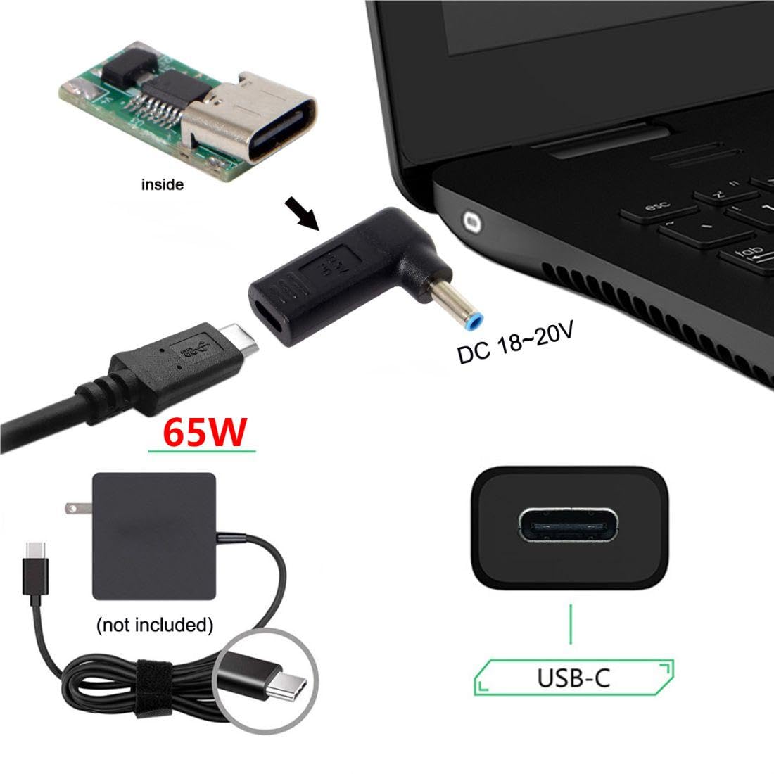 Chenyang Cy Usb 3.1 Type C Usb-C To Dc 4.5Mmx3.0Mm Adapter Emulator Trigger 90 Degree Angled