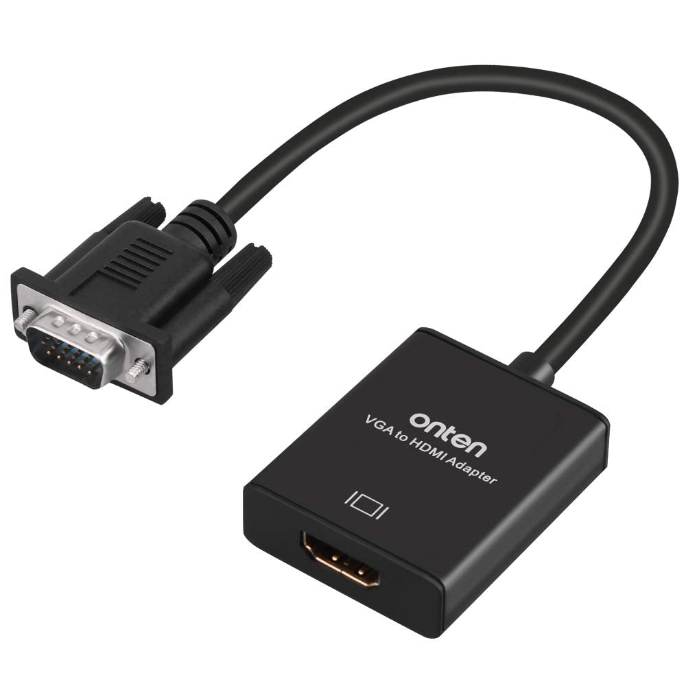 Onten Vga To Hdmi, 1080P Vga To Hdmi Adapter (Male To Female) For Computer, Desktop, Laptop, Pc, Monitor, Projector, Hdtv With Audio Cable And Usb Cable (Black)