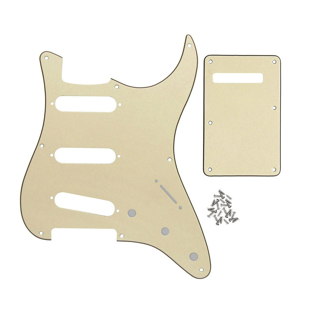 Fleor 3Ply Cream Sss 8 Hole Stratpickguard Guitar Backplate Tremolo Cavity Cover With Screw For Vintage Strat Style Guitar Parts
