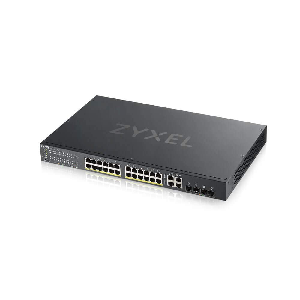 Zyxel 24 Port Gigabit Ethernet High Powered Poe 375W Nebulaflex Smart Managed Switch  4X Rj 45Sfp Ports  8023At 8023Af  Metal  L