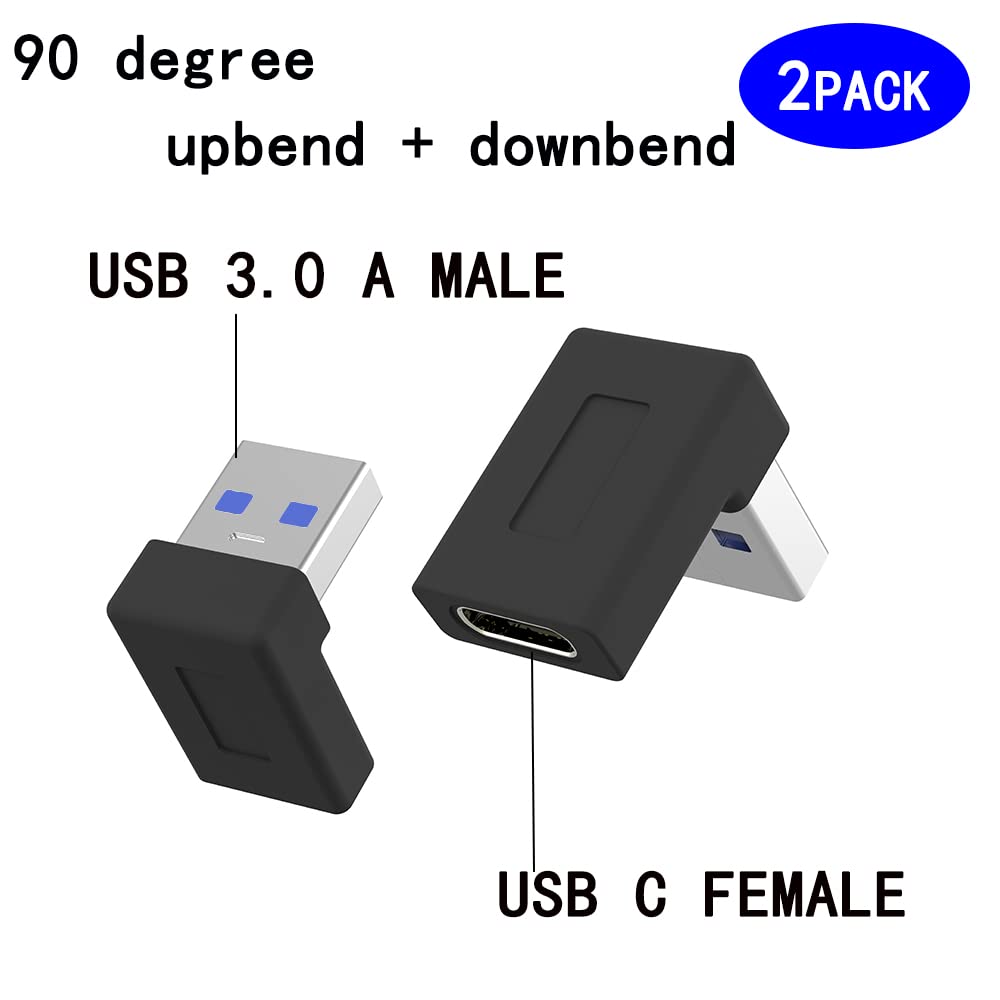 Rgzhihuifz Right Angle Usb A Male To Usb C Female Adapter,90 Degree Usb3.0 To Type C Cable Connector Support Unidirectional Sides 5Gbps & Data Transfer, For Laptops,Phone, 2 Pack