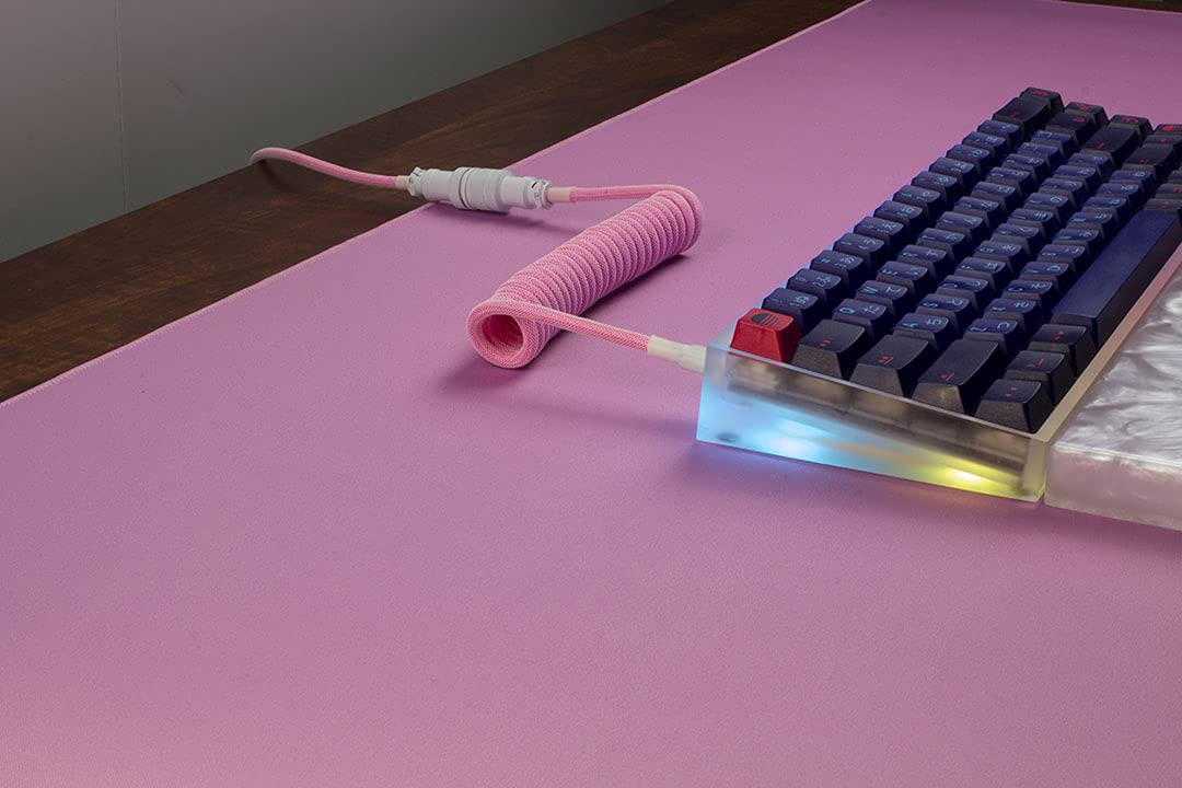 Tez Cables Pink Coiled Cable Aviator For Mechanical Keyboards E Series (5 Ft, Usb C, Gx 16, Pink White)