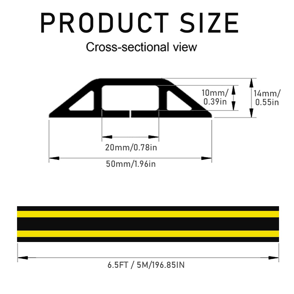 6.5Ft Floor Cord Cover Cable Protector, Strong Self Adhesive Rubber Wire Organizer Hider   Extension Protect Cords Prevent Trip