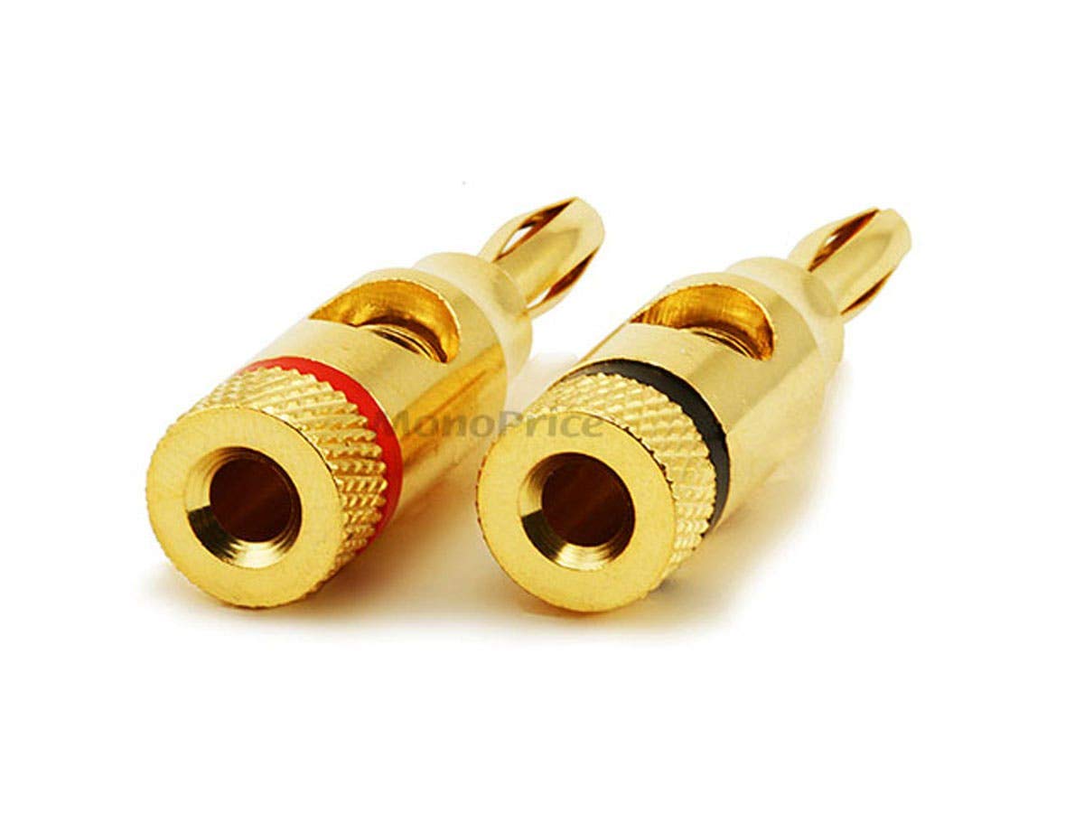 Monoprice 24K Gold Plated Speaker Banana Plugs, Open Screw Type (1 Pair)