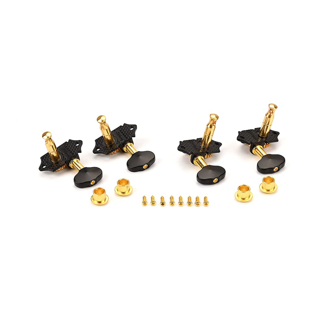 Ogdni 2R2L Black Plated Tuning Peg Machine Head Tuners For 4 String Ukulele Guitar Bass Gear Ratio 1:19 (Gc501B)