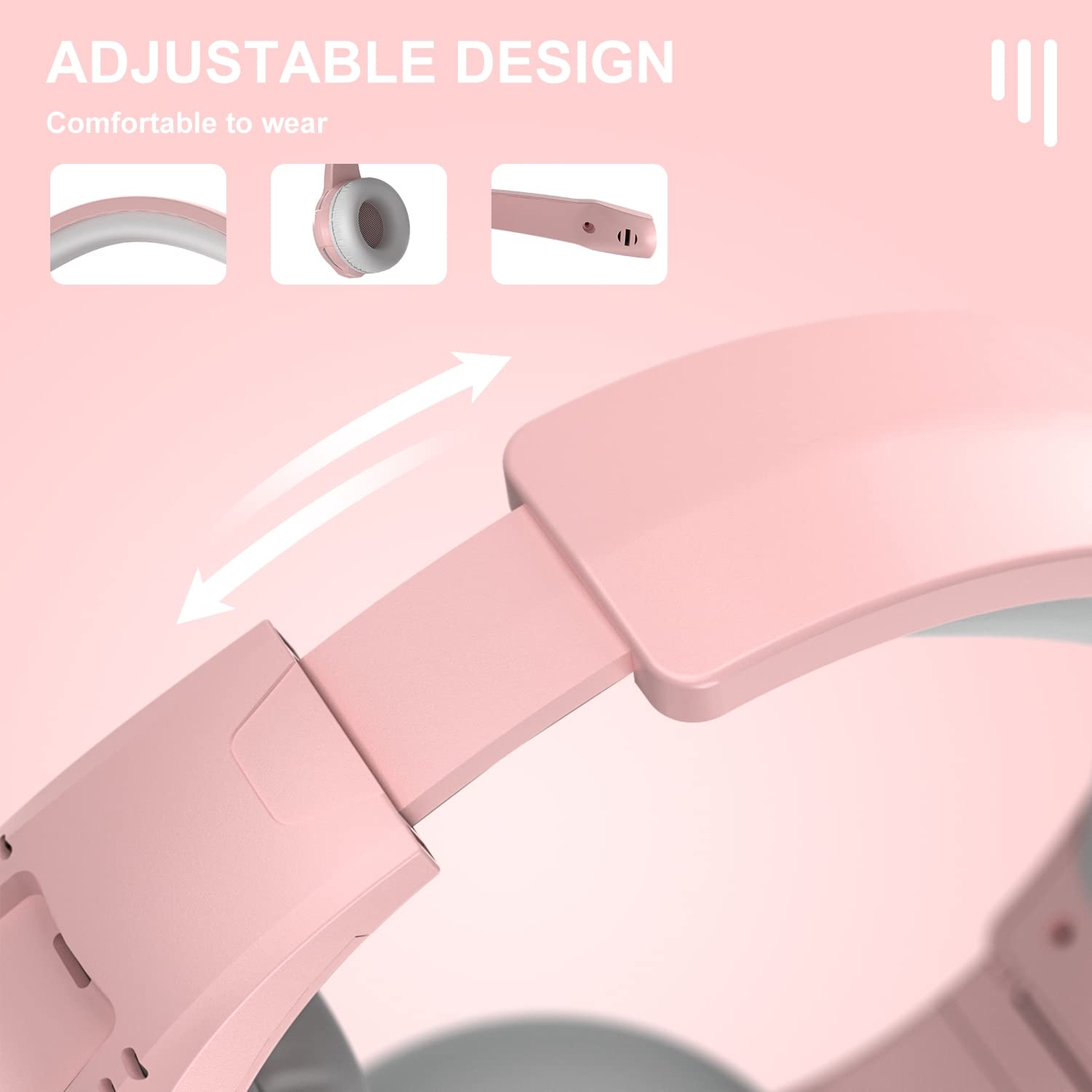 Emonoo Headphones With Microphone Surround Sound Active Noise Canceling Pink Wired Gaming Headphones   3.5Mm Audio Jack Stereo H