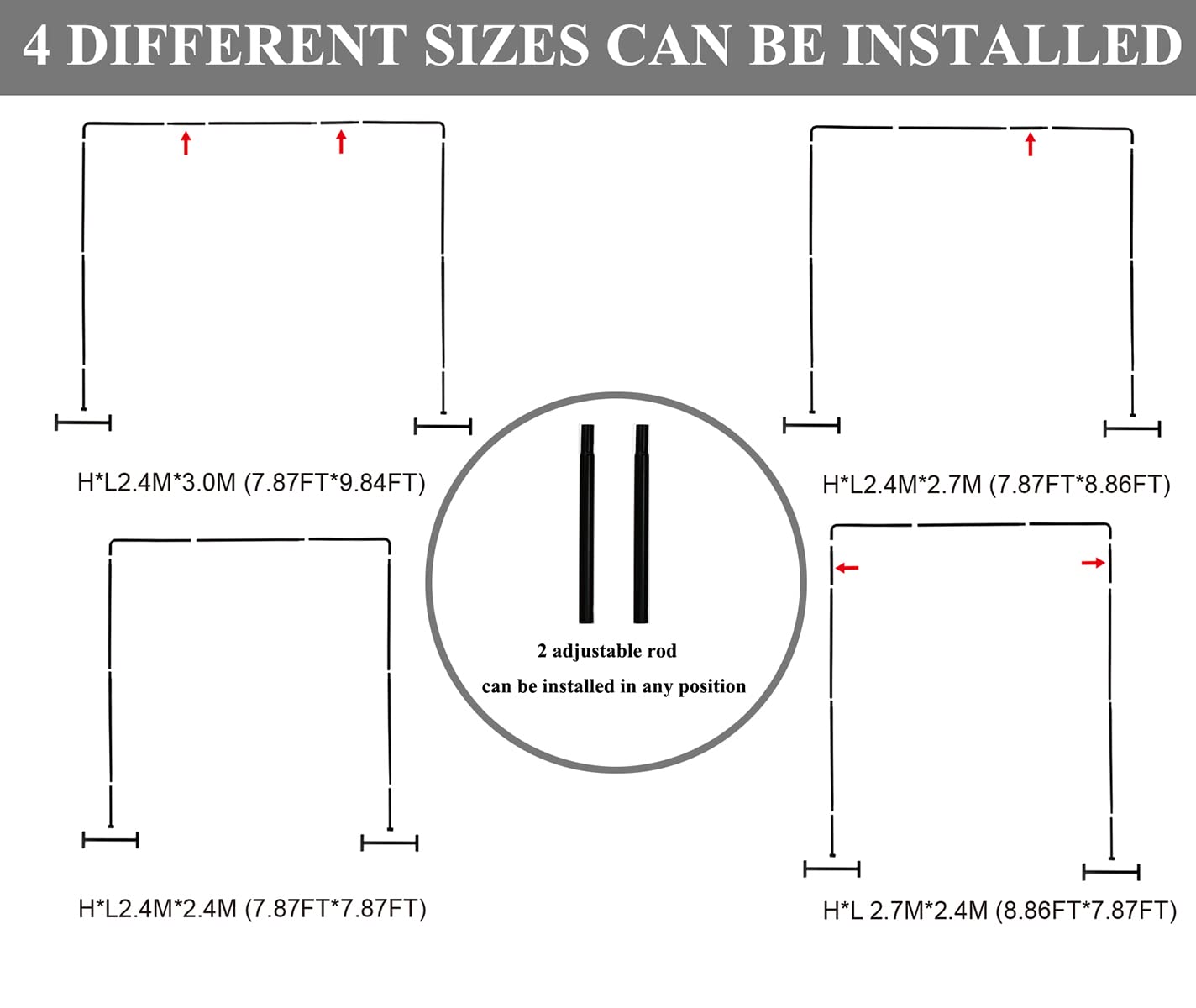 Langxun Heavy Duty White Metal Square Backdrop Stand Arch For Wedding Birthday Decoration, Graduation Decorations, Ceremony Rece