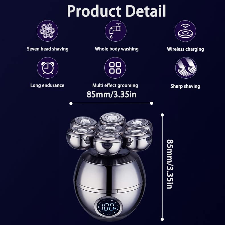 Upgrade 7 Heads Mens 5 In 1 Electric Head Shaver For Bald Men,Multifunctional Electric Razor For Men,Cordless Rechargeable Trave