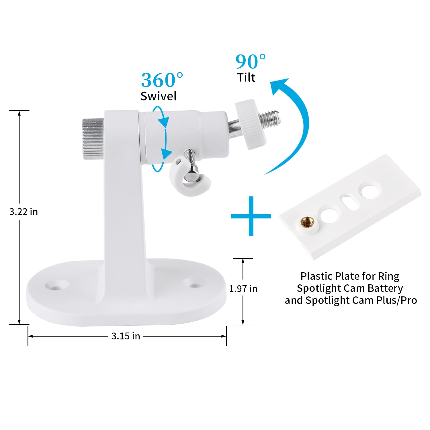 2Pack Security Wall Mount For Ring Spotlight Cam Battery And Ring Spotlight Cam Plus/Pro (Battery), 360� Adjustable Indoor/Outdoor Mounting Bracket For Ring Surveillance Camera System   White