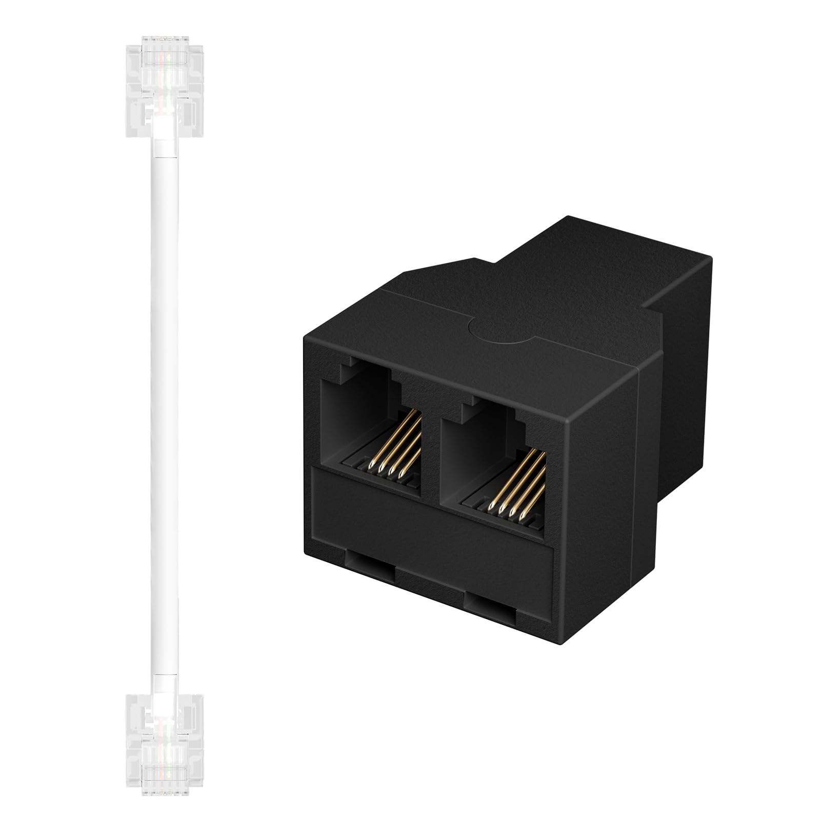 Lativu Phone Jack Splitter For Landline, Rj11 6P4C 3 Female Plug Phone Line Splitter, Two Way Telephone Line Splitters With Wire