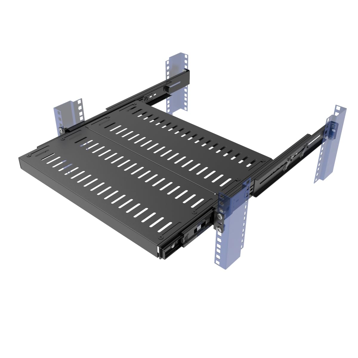 JINGCHENGMEI 1U Sliding Rack Shelf 19 inch, 4-Post Vented Rack Mount Shelf 16-20 Deep with Adjustable Mounting Depth 14.6-22.3 f