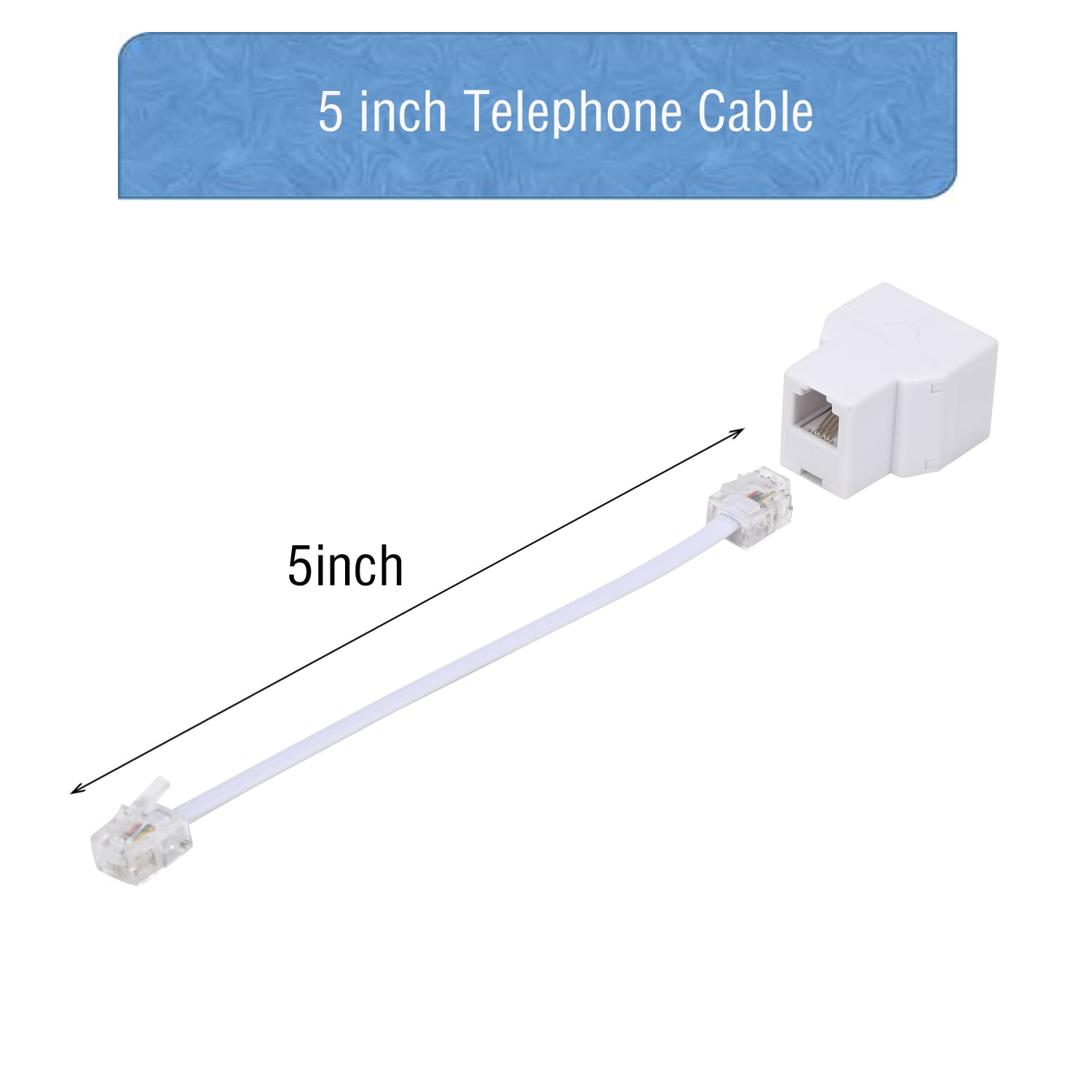 Lansensu Phone Line Splitter,Telephone Splitter,With Rj11 6P4C Plugs,Suitable For Telephone,Fax Machine,White 1 Pack