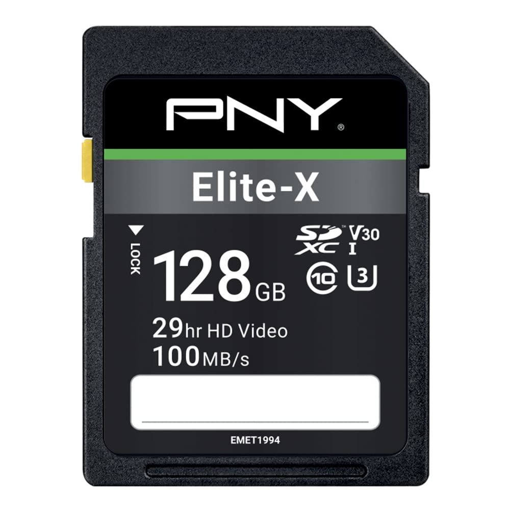 Pny 128Gb Elite X Class 10 U3 V30 Sdxc Flash Memory Card   100Mb/S, Class 10, U3, V30, 4K Uhd, Full Hd, Uhs I, Full Size Sd