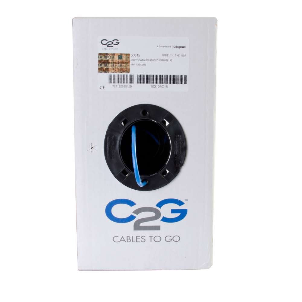 C2G 56017 Cat6 Bulk Cable   Unshielded Ethernet Network Cable With Solid Conductors   Riser Cmr Rated, Taa Compliant, Blue ,1000