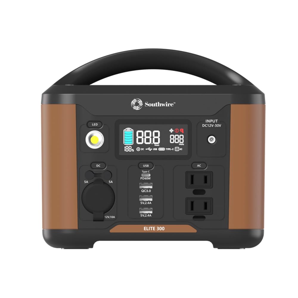 Southwire Elite 300 Series, 296Wh Backup Lithium Battery, 120V/300W Pure Sine Wave Ac Outlet, Solar Generator (Solar Panel Not I